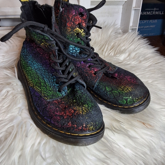 Dr. Martens iridescent croc pascal 1460 lace/ zip combat boots 3 - Picture 3 of 11